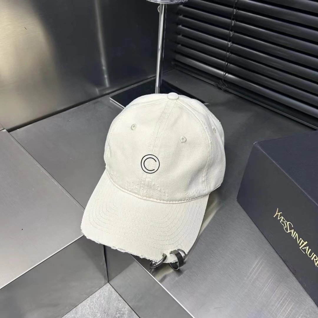 Circled Logo Distressed Cotton Baseball Cap Beige White Black Olive Streetwear