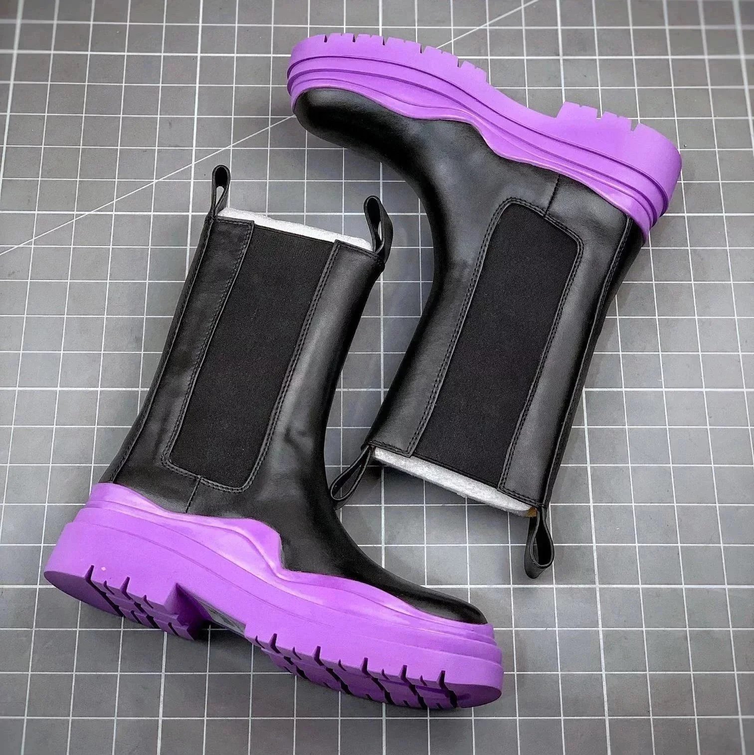 Unbranded Boots Chelsea platform lug with contrast sole — Black purple