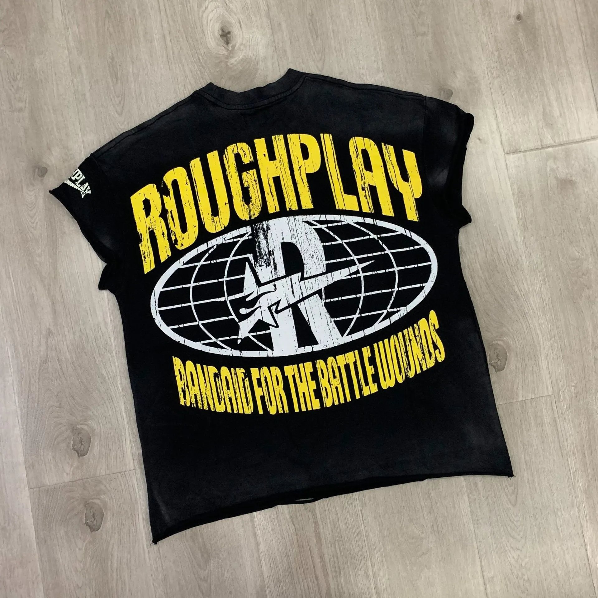 Roughplay Bandaid For The Battle Wounds Black Sleeveless Graphic Tee