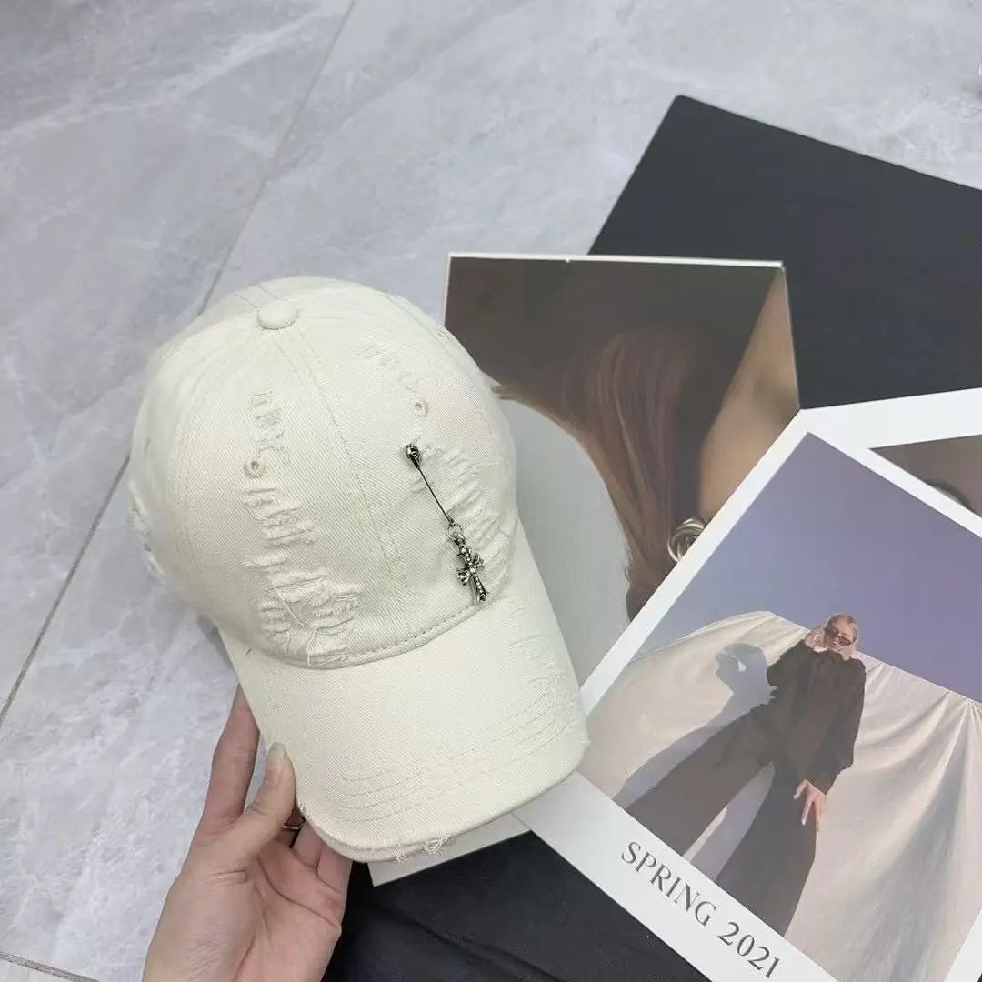 Distressed Denim Baseball Cap Gray Vintage Streetwear