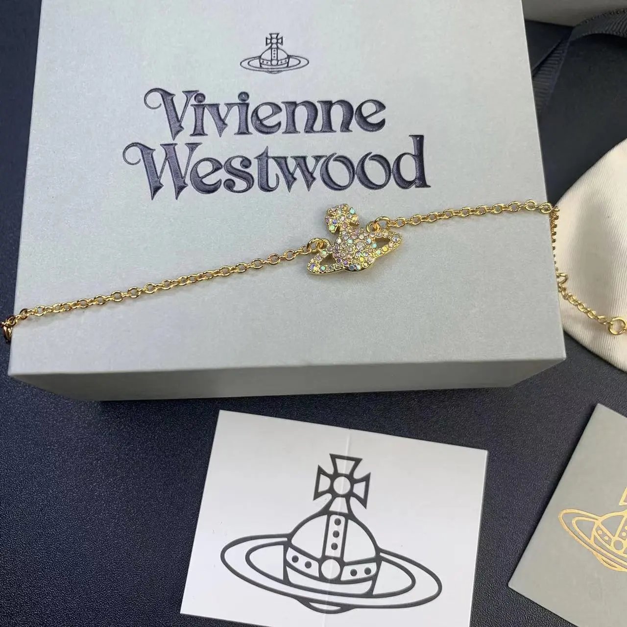 Vivienne Westwood Orb Pink Crystal Chain Bracelet