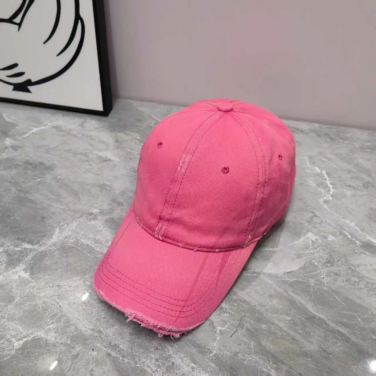 Distressed Cotton Baseball Cap Red Beige Brown Gray Black Pink Vintage