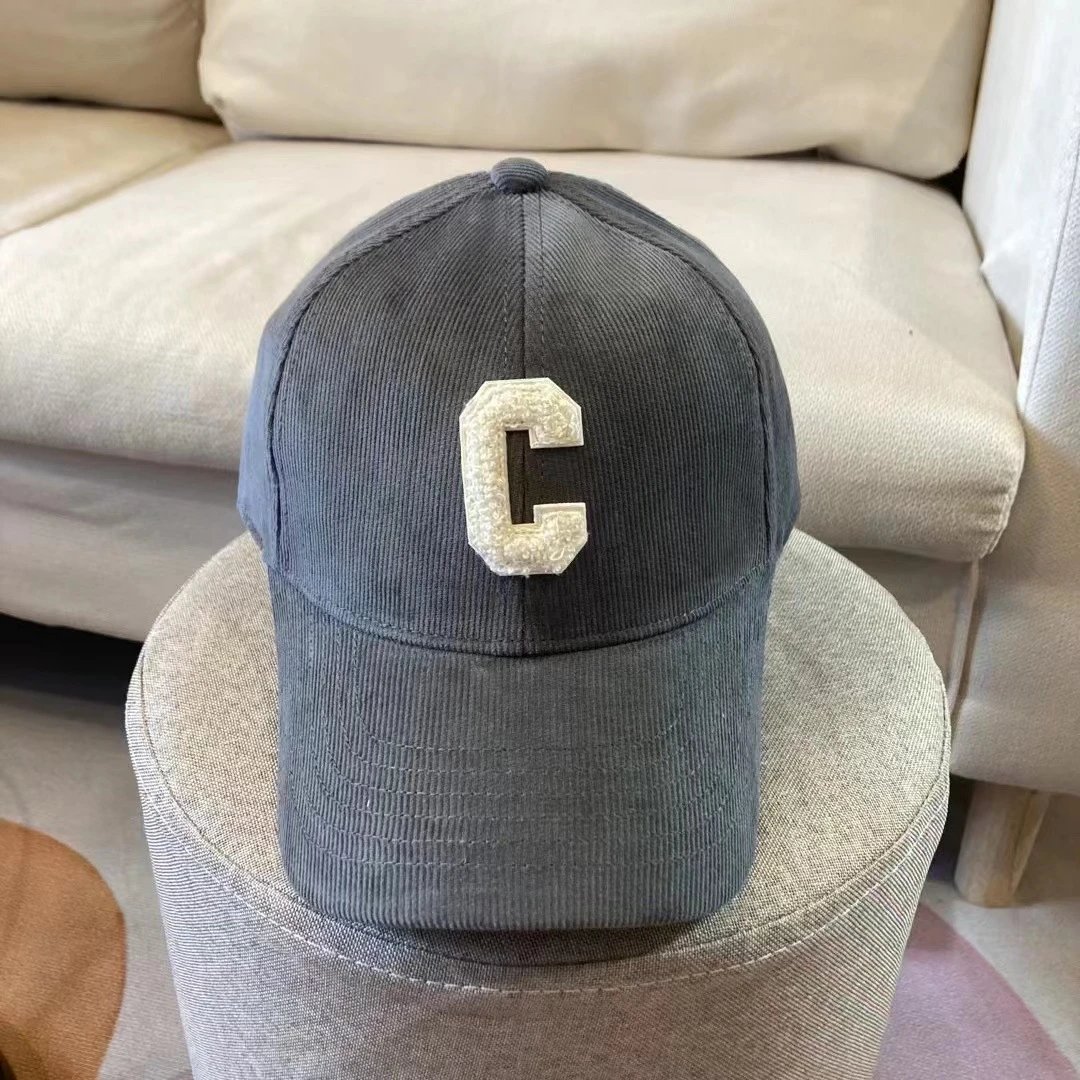 Unbranded Hats Corduroy Baseball Cap with Chenille C Patch — Dark gray