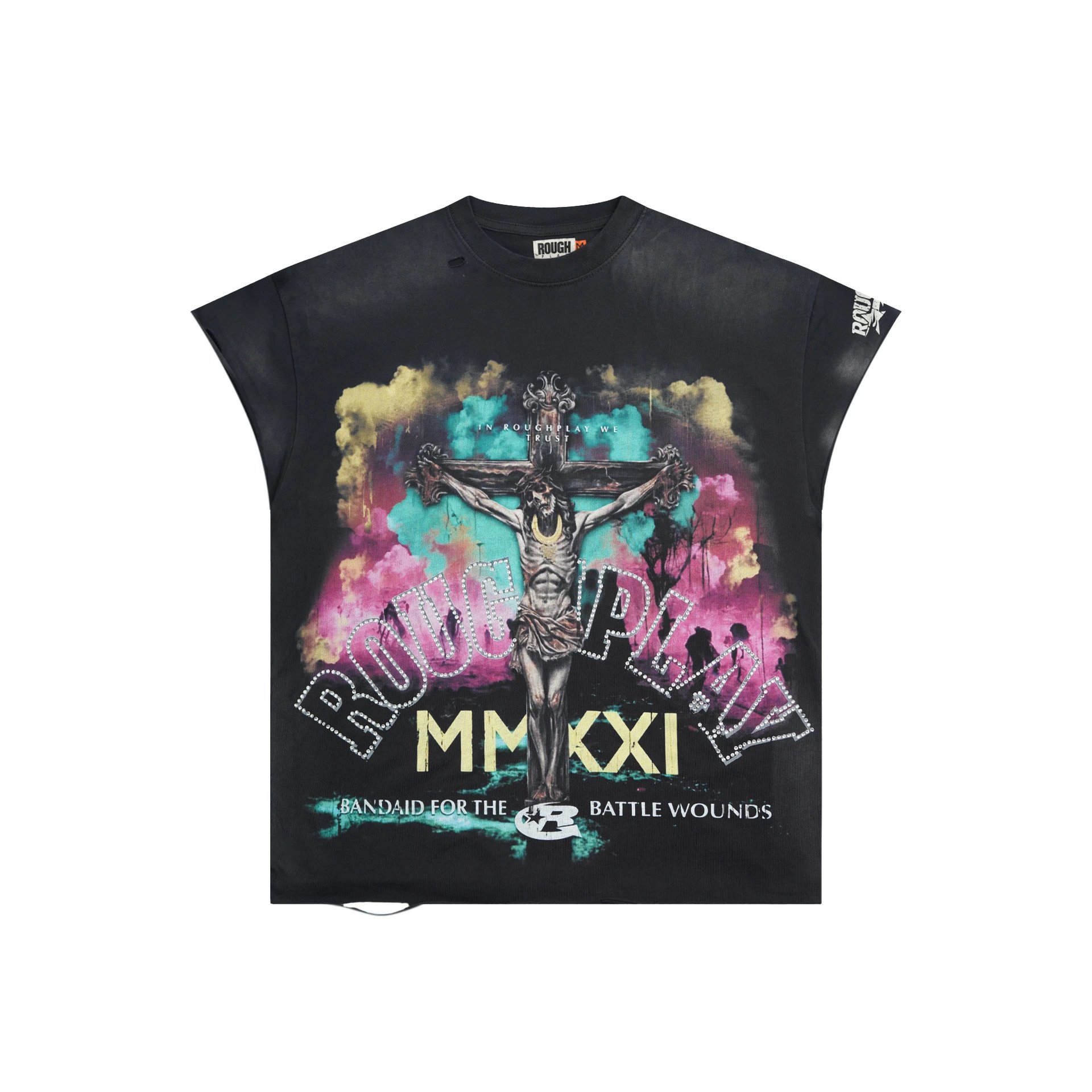 Roughplay Bandaid For The Battle Wounds Black Sleeveless Graphic Tee