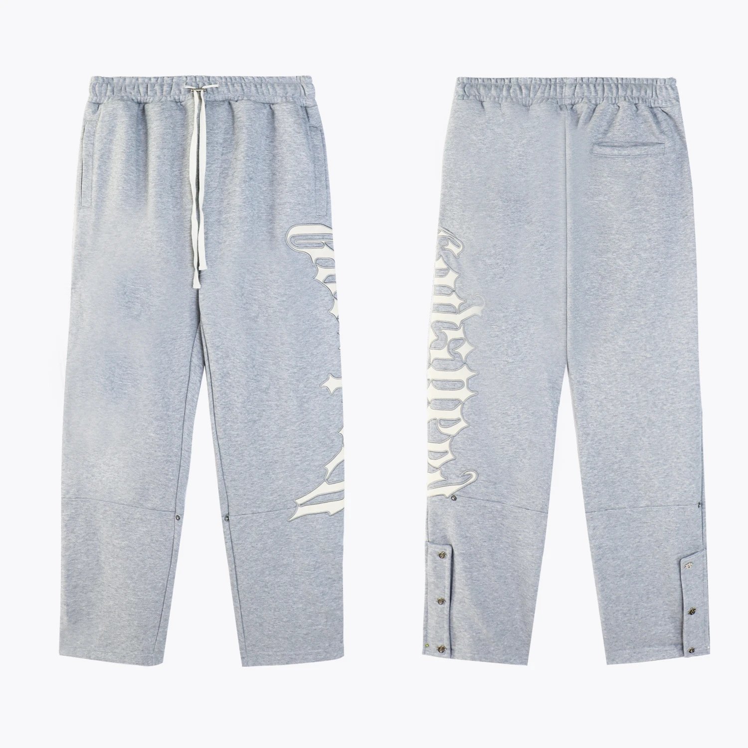 Black Graphic Print Sweatpants With Red Gothic Lettering And Snap Cuffs