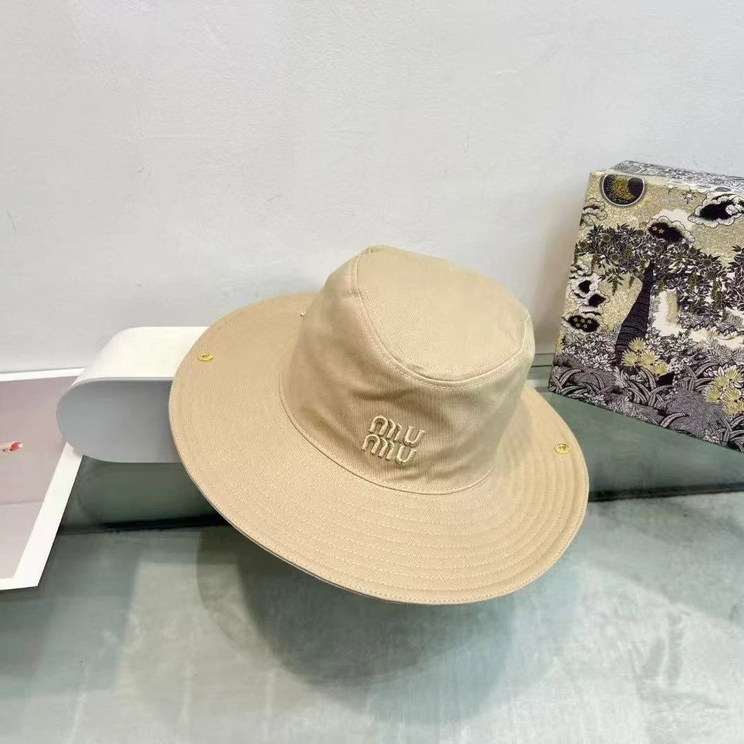 Miu Miu Beige Pink Embroidered Bucket Hat
