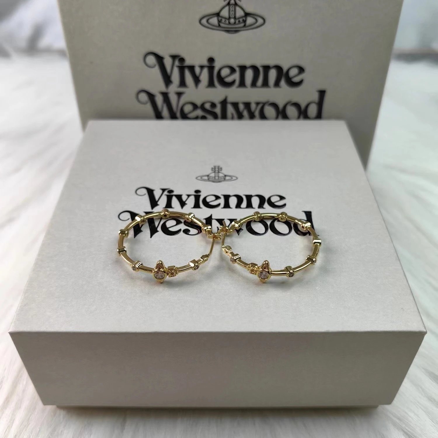 Vivienne Westwood Orb Silver Crystal Hoop Earrings