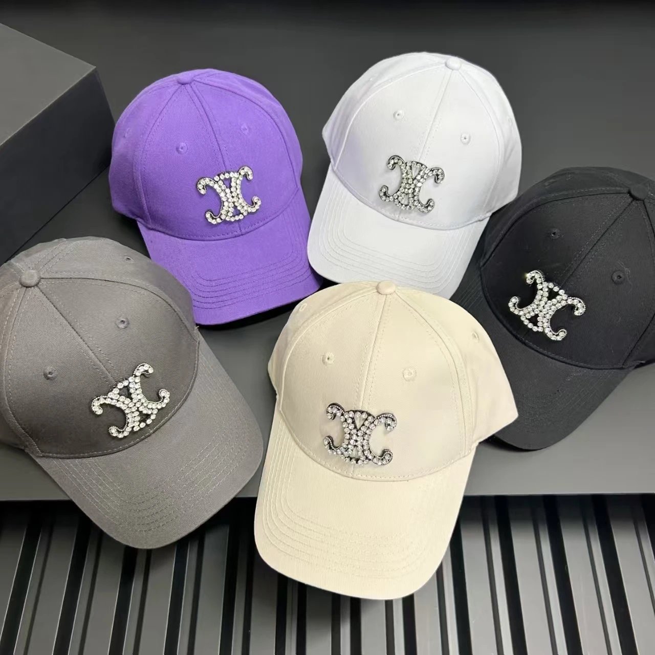 Crystal Embellished XC Logo Baseball Cap Multicolor Fashion Dad Hat