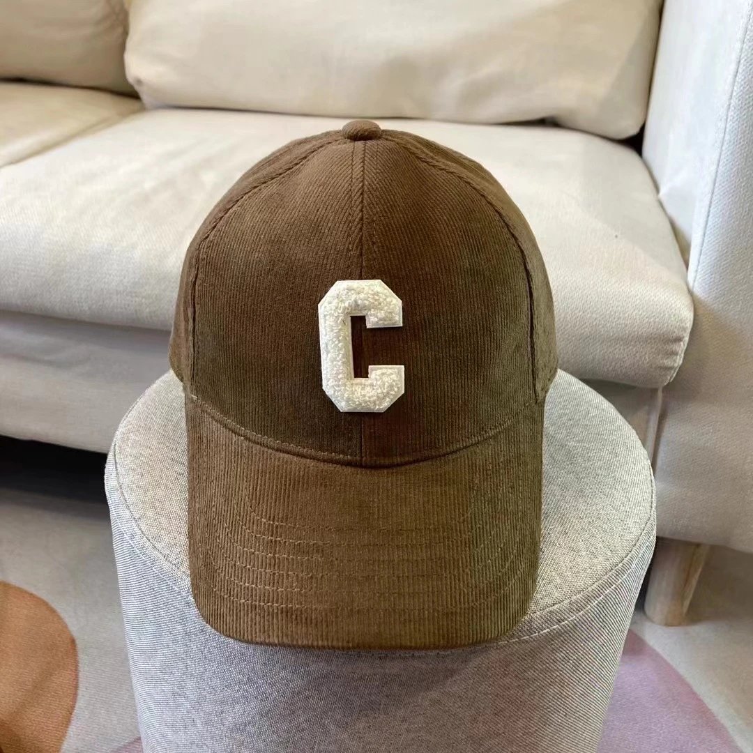 Unbranded Hats Corduroy Baseball Cap with Chenille C Patch — Coffee color