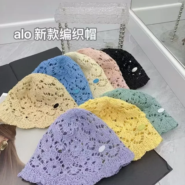 alo Hats Crochet openwork bucket hat with scalloped brim product detail image 1