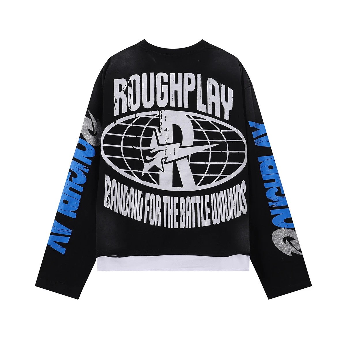 Roughplay Bandaid For The Battle Wounds Black Distressed Graphic Sweatshirt