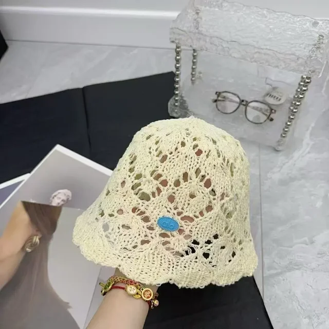 alo Hats Crochet openwork bucket hat with scalloped brim product detail image 2