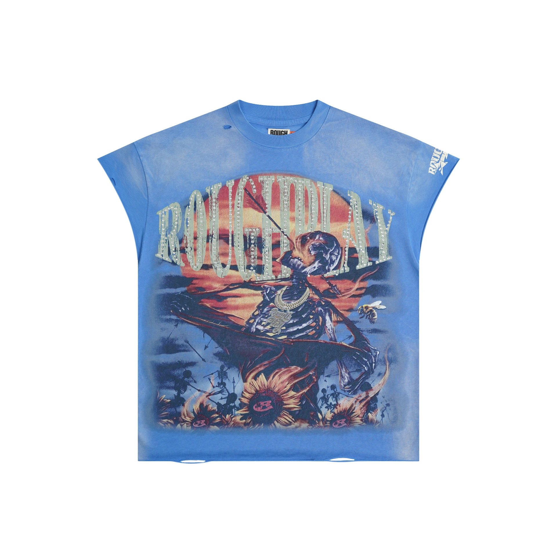 Roughplay Bandaid For The Battle Wounds Blue Graphic Sleeveless T-Shirt