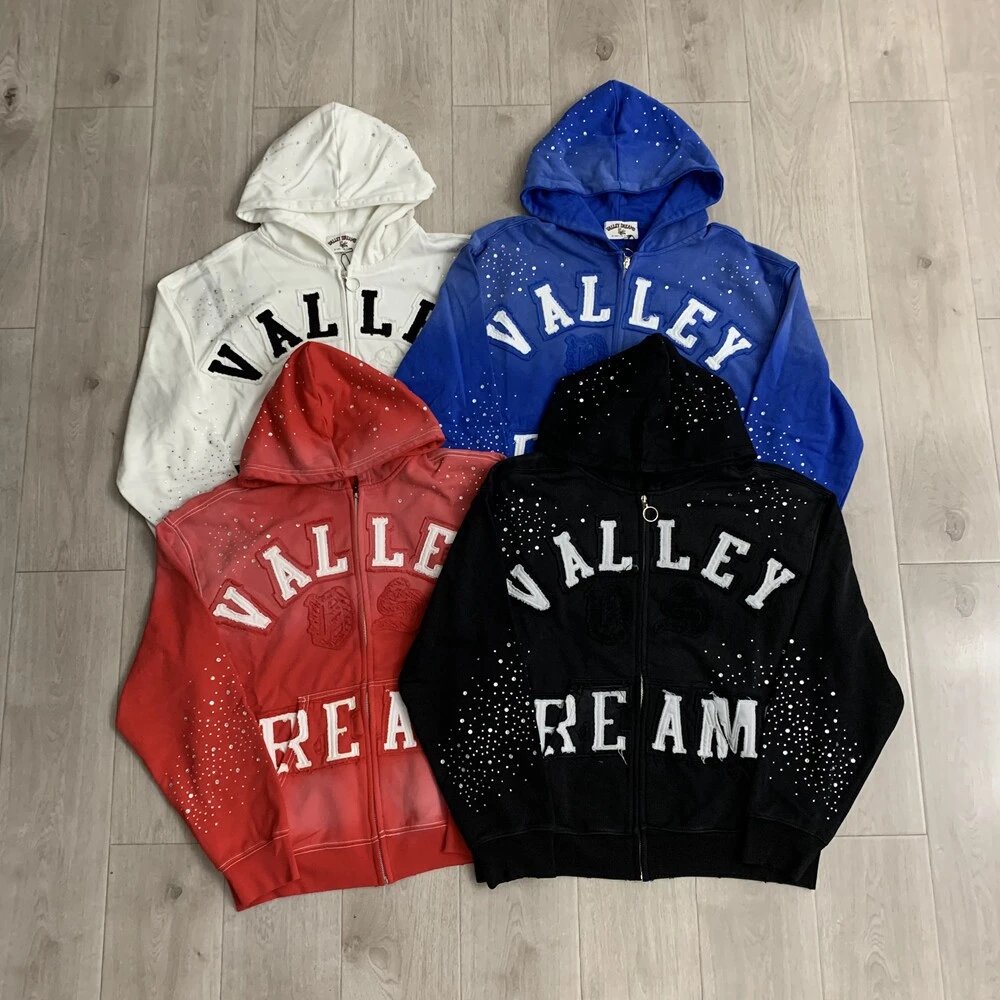 Valley Dream White Blue Red Black Rhinestone Embellished Hoodie
