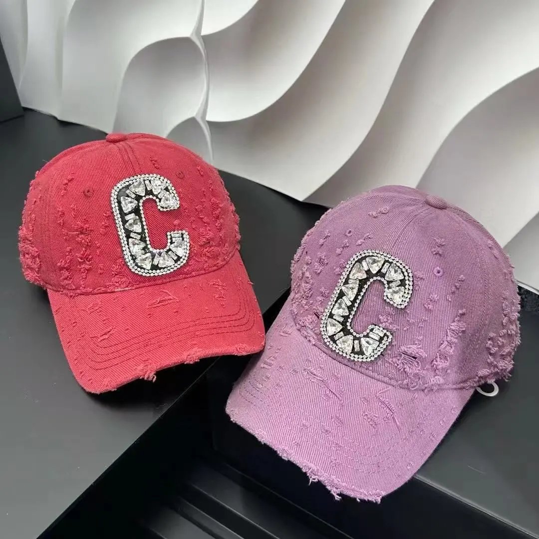 Unbranded Hats Distressed Rhinestone C Letter Baseball Cap image 4