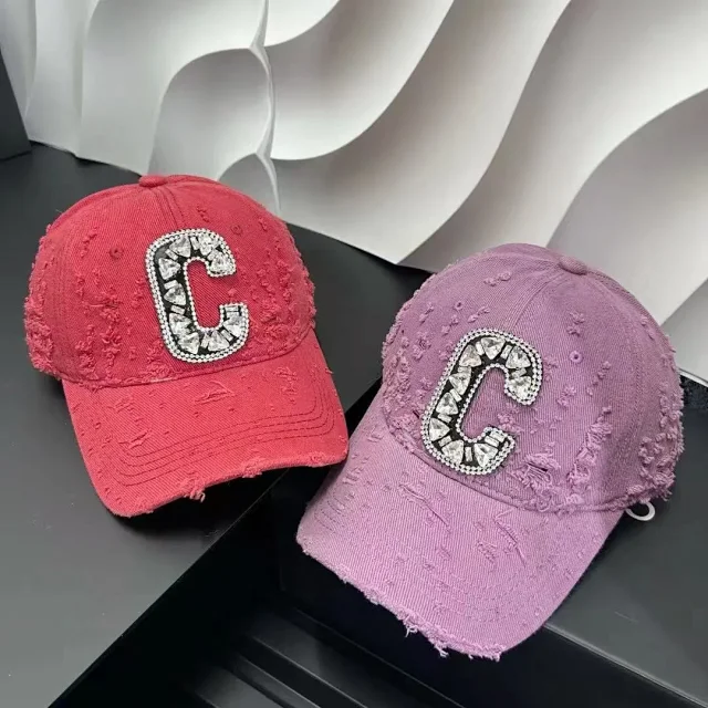 Unbranded Hats Distressed Rhinestone C Letter Baseball Cap product detail image 5