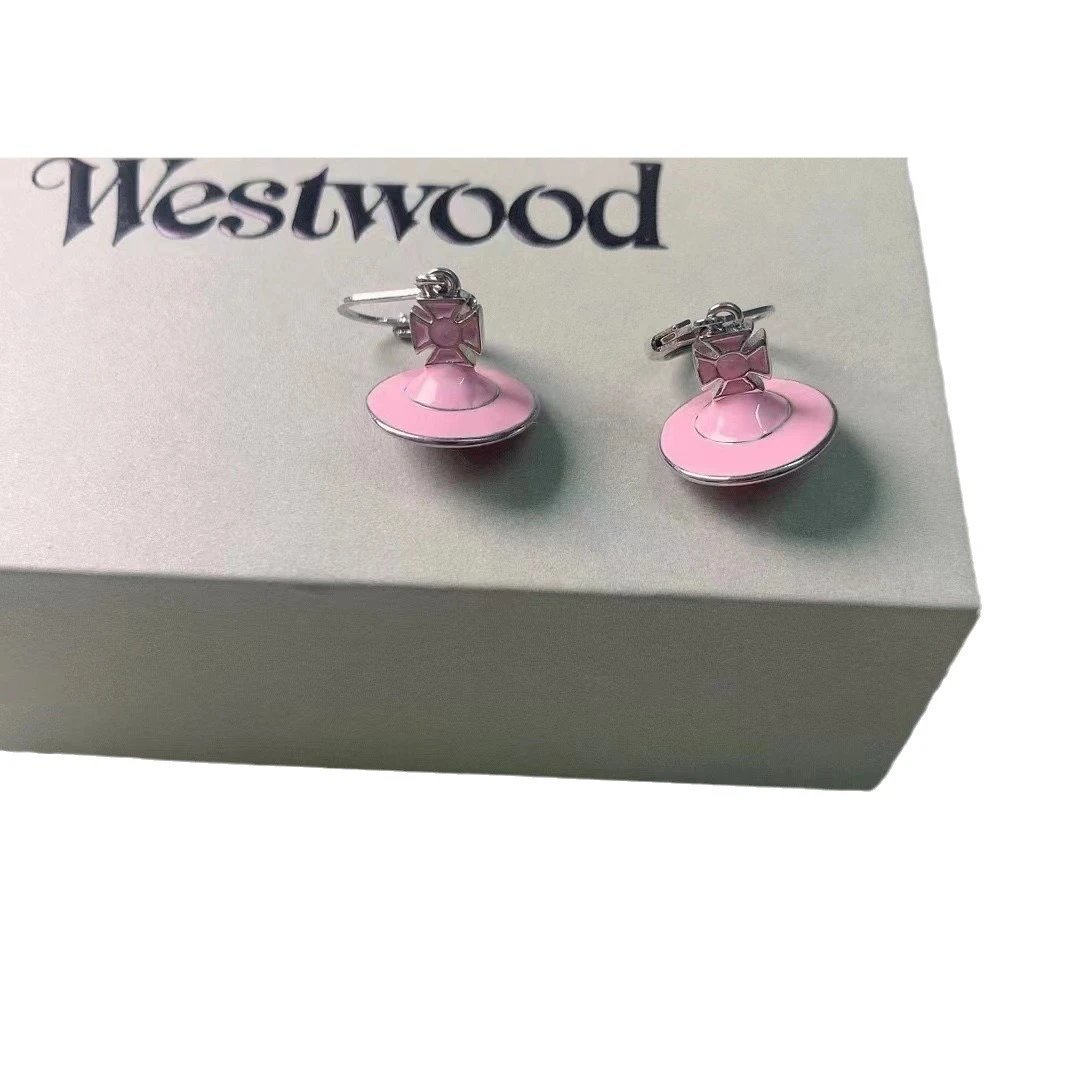 Vivienne Westwood Orb Pink Enamel Leverback Earrings