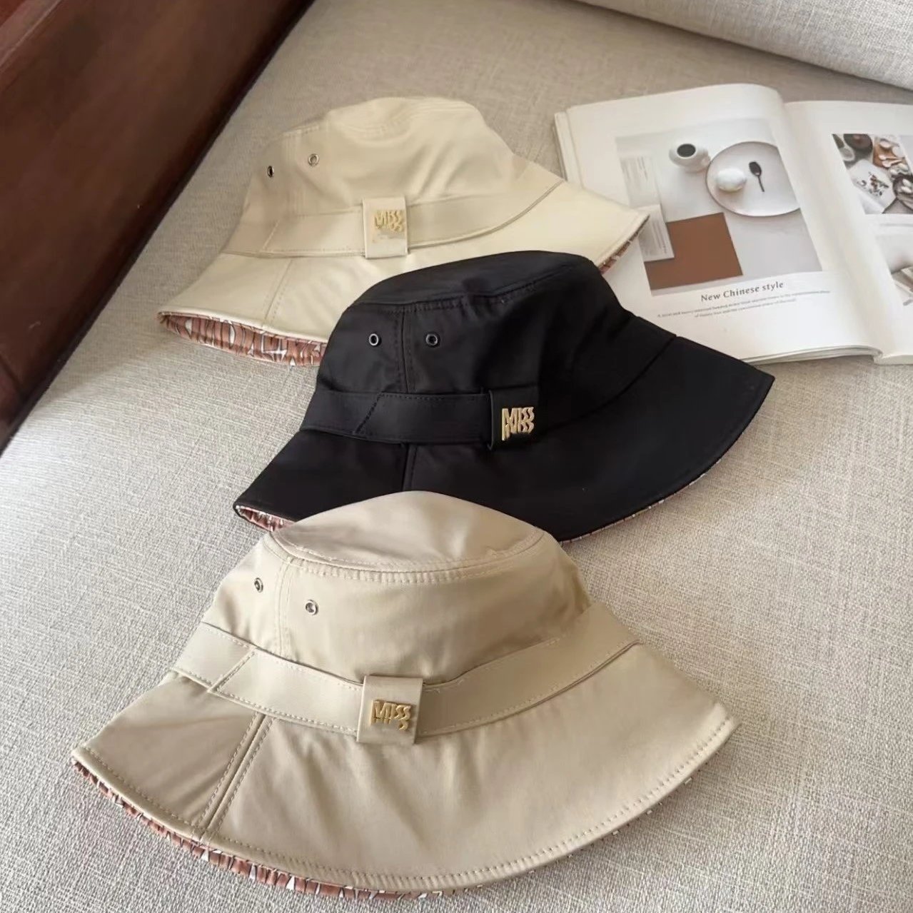Miu Miu Bucket Hat Beige Black Reversible Casual Hat
