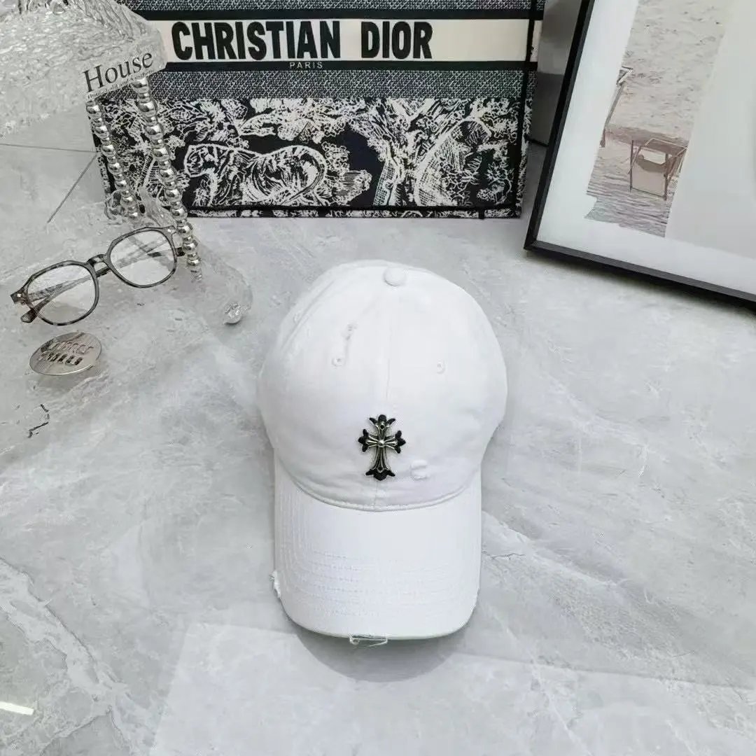 Chrome Hearts Embroidered Cross Distressed Baseball Cap
