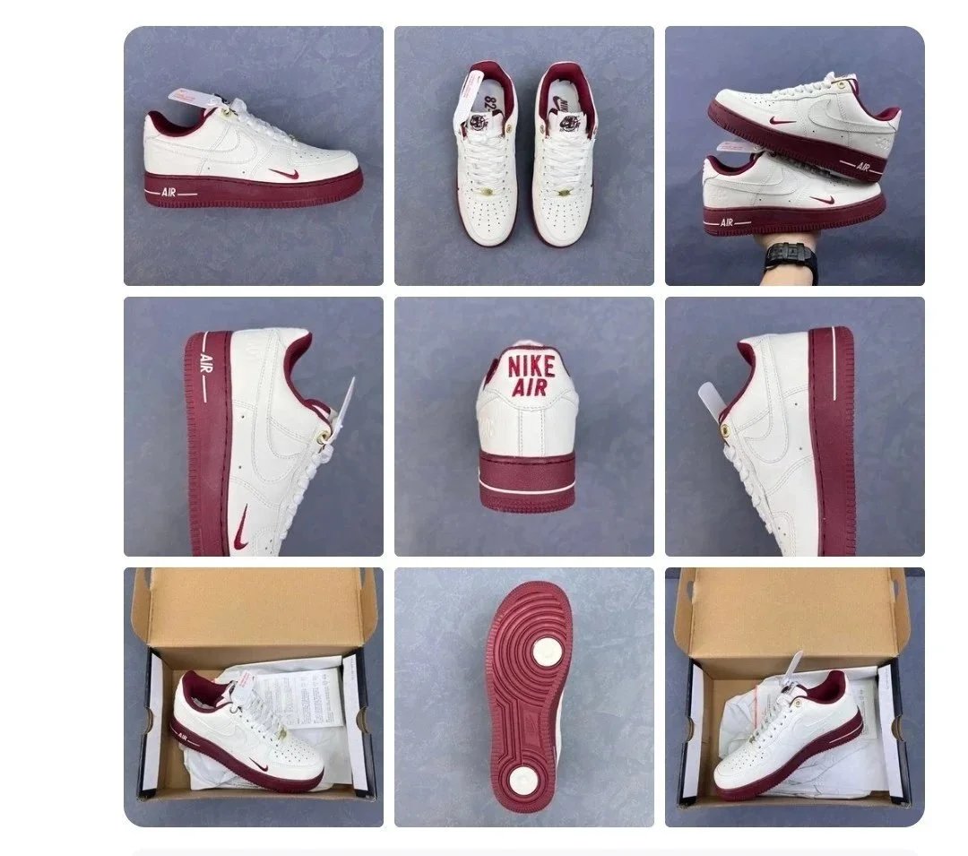 Nike Air Force 1 White Burgundy Green Olive Blue Colorblock Low Top Sneakers