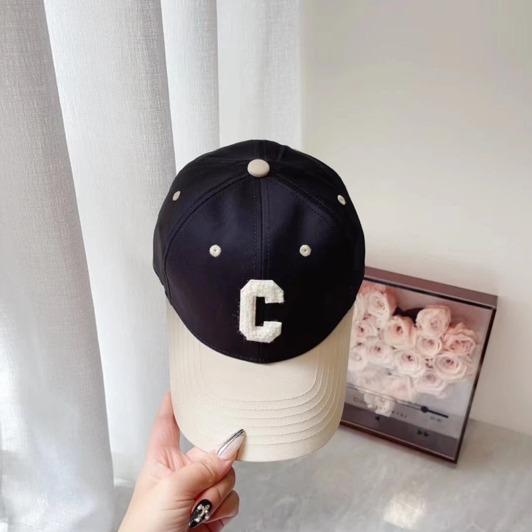Cotton Baseball Cap Navy Beige Letter C Sporty