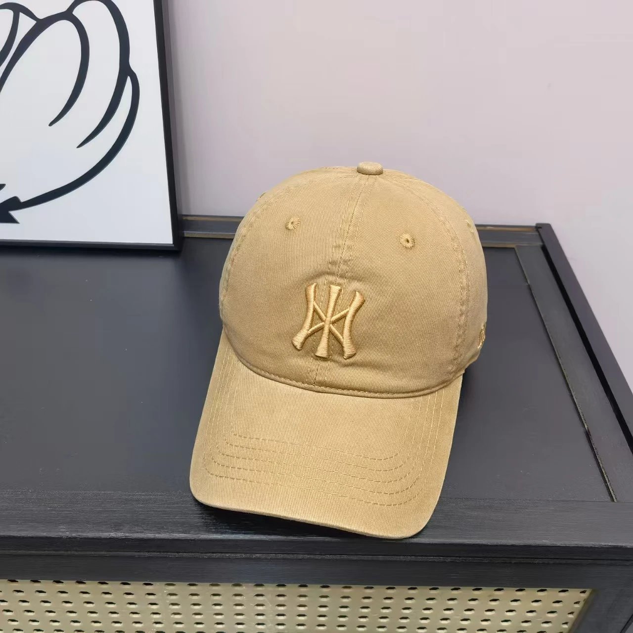 Unbranded Hats Washed cotton baseball cap with embroidered NY monogram image 2