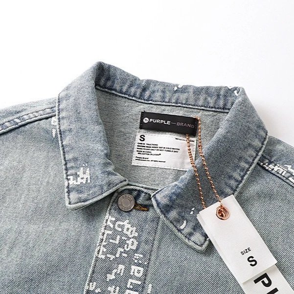 Purple Brand Denim Jacket Light Blue Graphic Print Casual