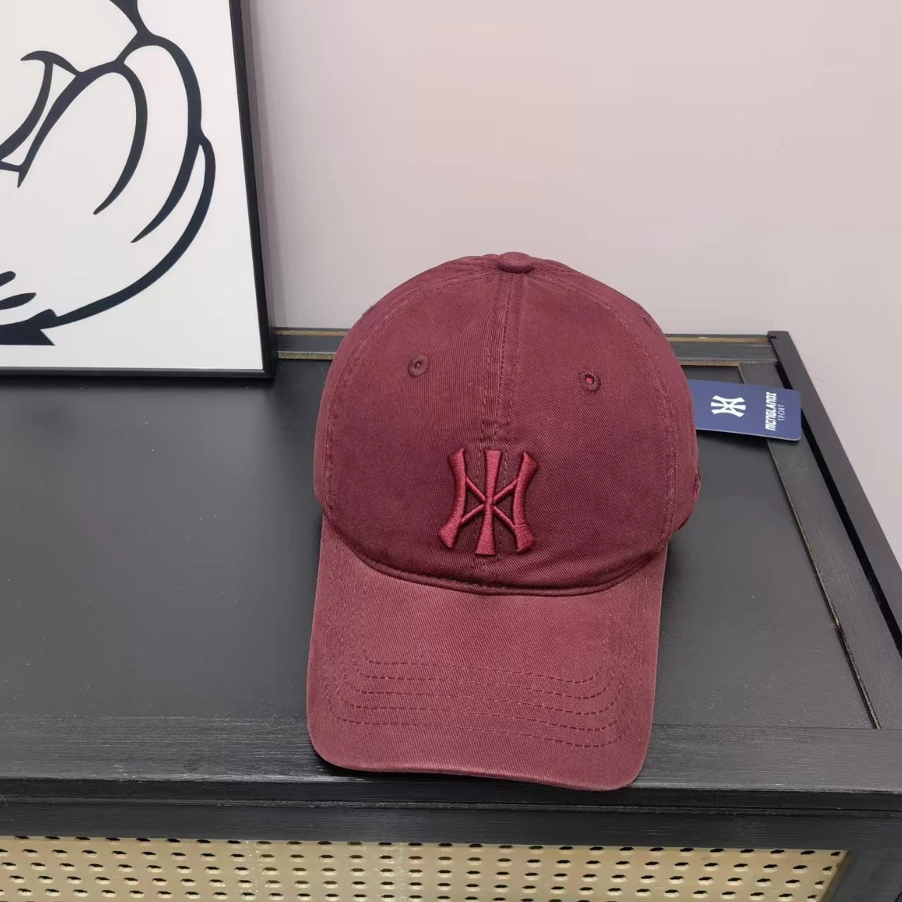 Unbranded Hats Washed cotton baseball cap with embroidered NY monogram image 4
