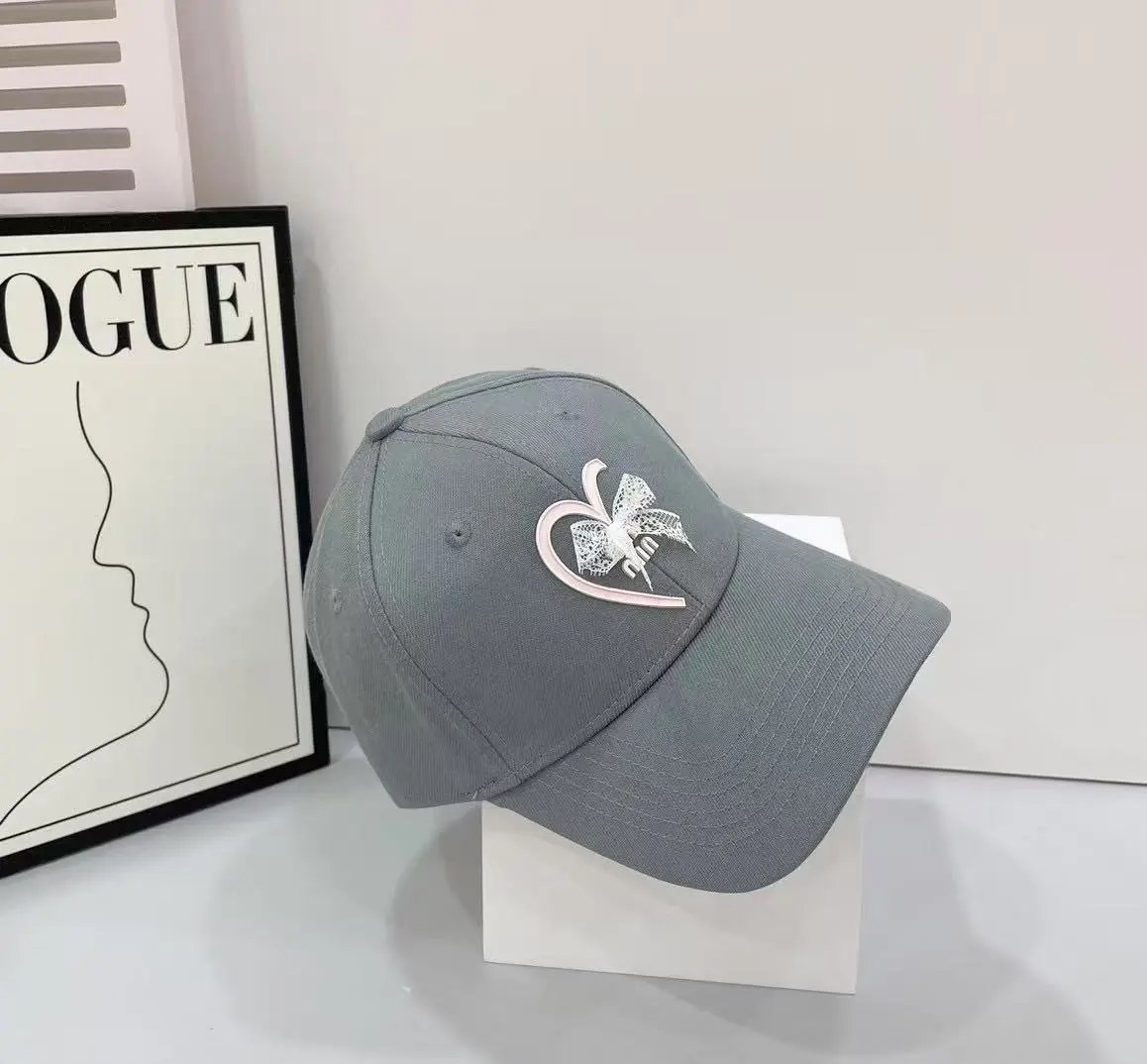Miu Hats Heart and Lace Bow Baseball Cap — gray