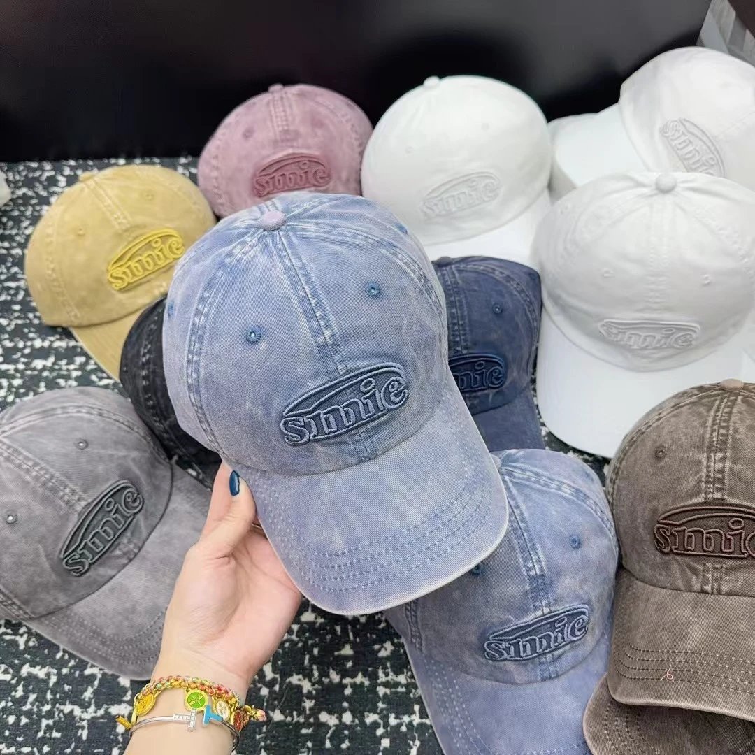 Sinie Hats Washed denim embroidered-logo baseball cap — Light blue