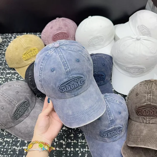 Sinie Hats Washed denim embroidered-logo baseball cap product detail image 10