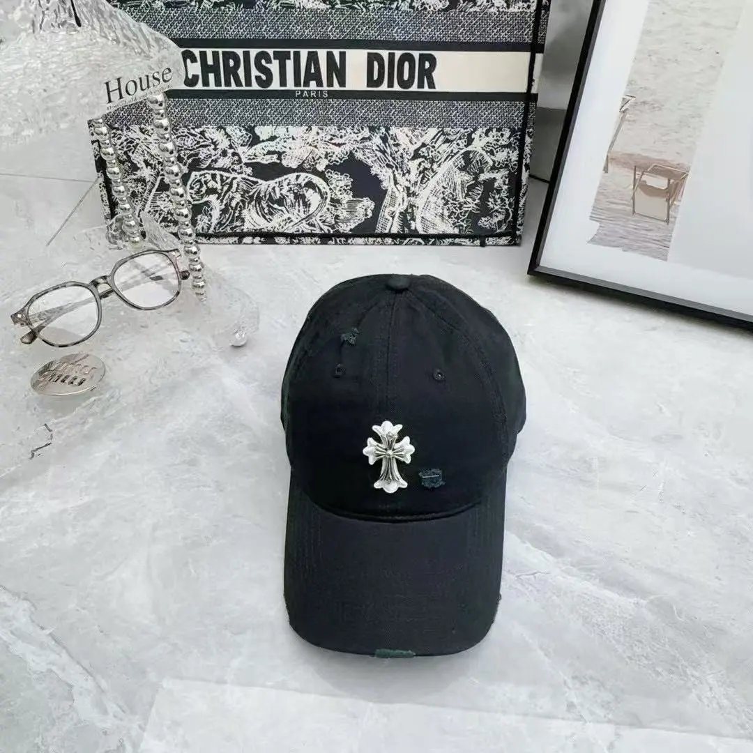 Chrome Hearts Embroidered Cross Distressed Baseball Cap