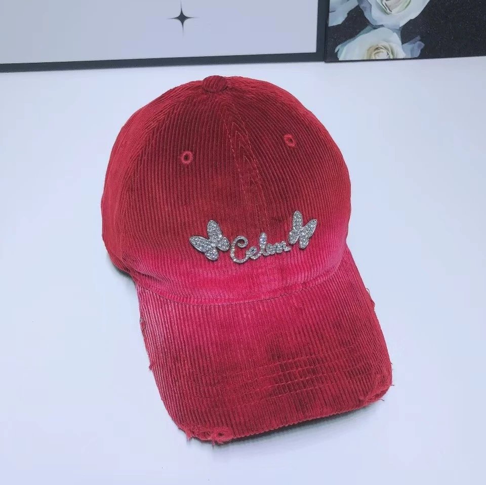 Unbranded Hats Corduroy baseball cap with rhinestone butterfly decoration image 2