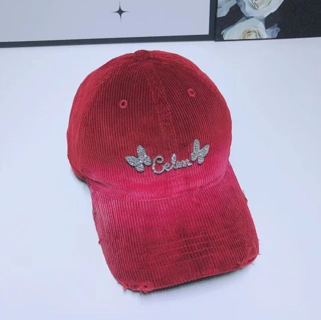 Unbranded Hats Corduroy baseball cap with rhinestone butterfly decoration product detail image 5