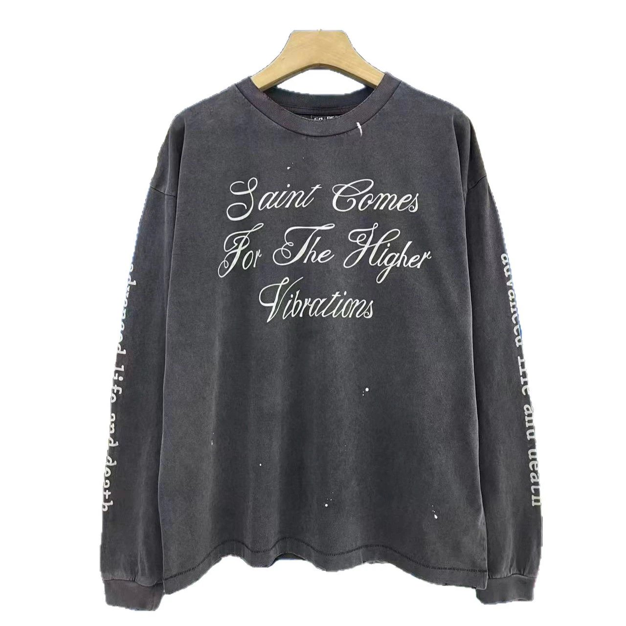 Skull Print Charcoal Washed Oversized Long Sleeve T-Shirt