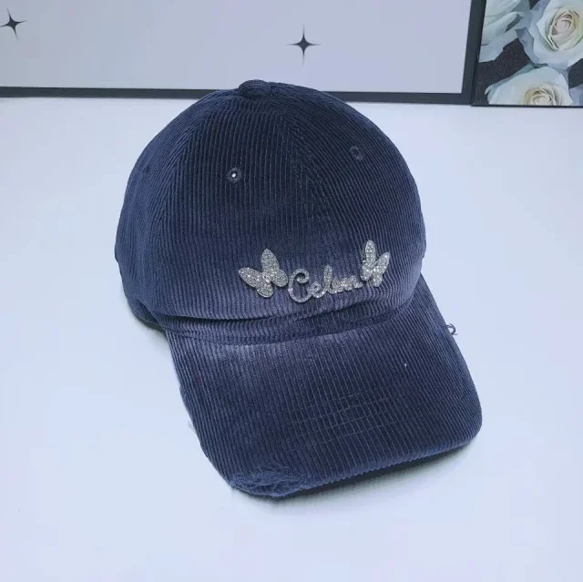 Unbranded Hats Corduroy baseball cap with rhinestone butterfly decoration product detail image 8