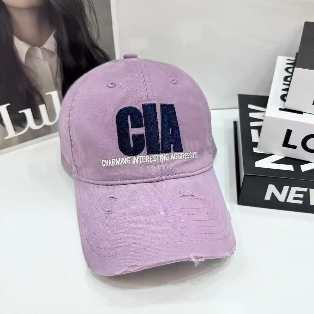 Unbranded Hats CIA Embroidered Distressed Baseball Cap — Light purple