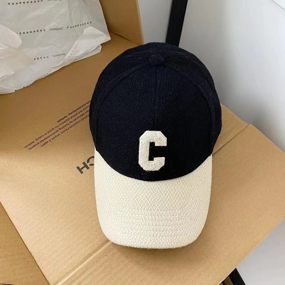 Two Tone Baseball Cap Black Beige Embroidered Logo Streetwear