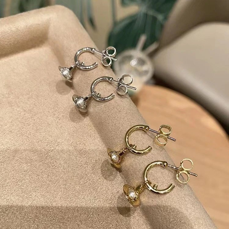 Silver Gold Tone Pearl Hoop Earrings Minimalist Jewelry