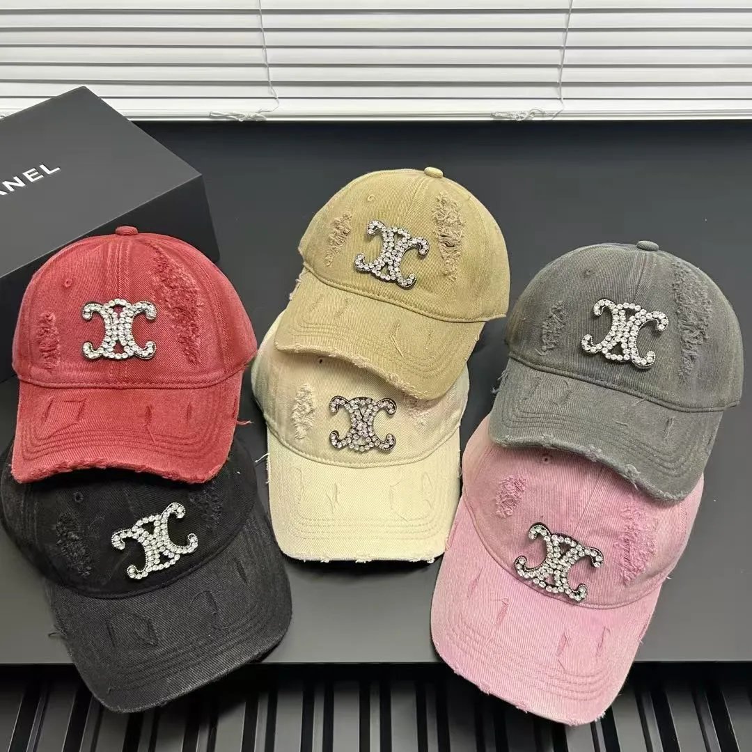 Chanel Logo Embellished Distressed Cotton Baseball Cap