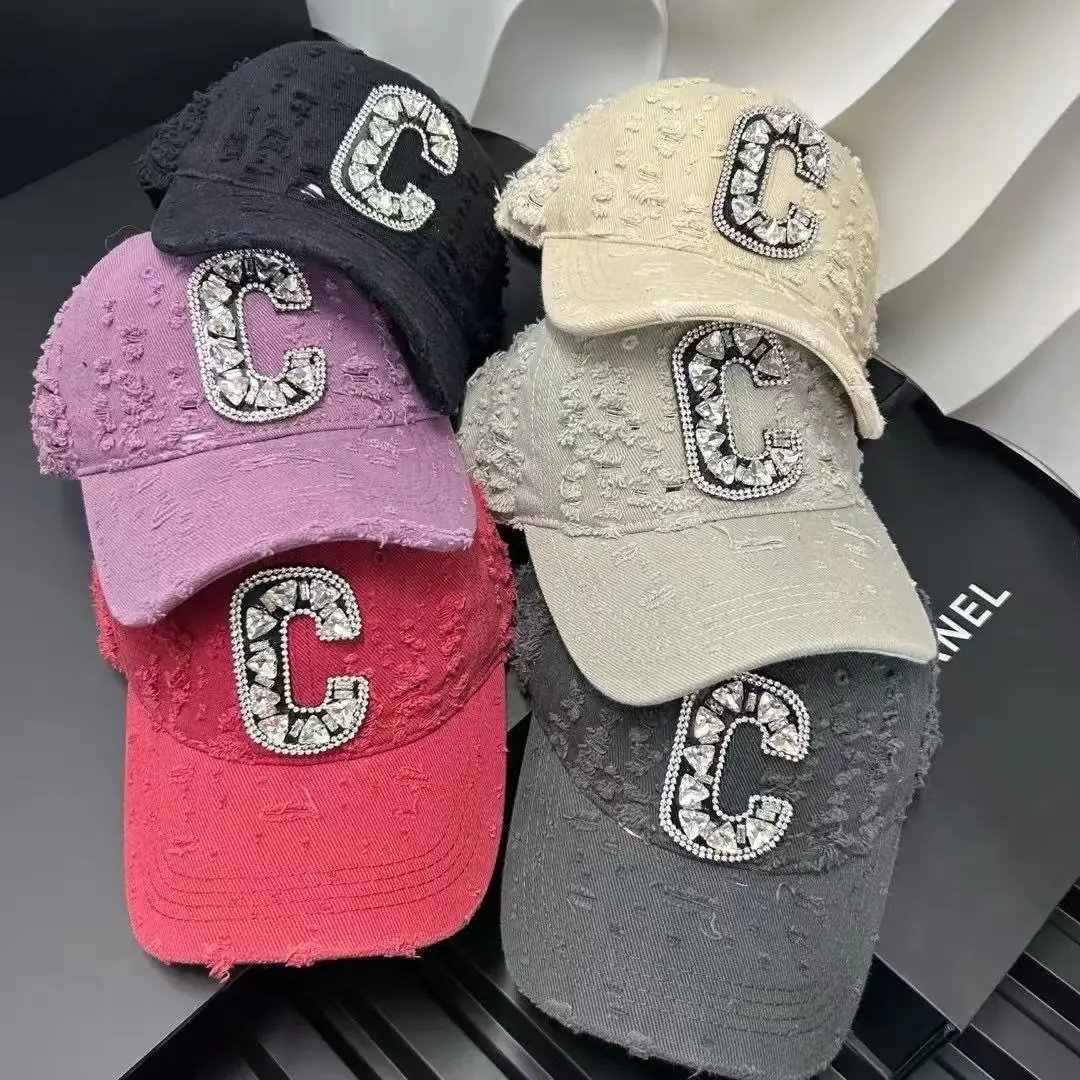 Unbranded Hats Distressed Rhinestone C Letter Baseball Cap image 2