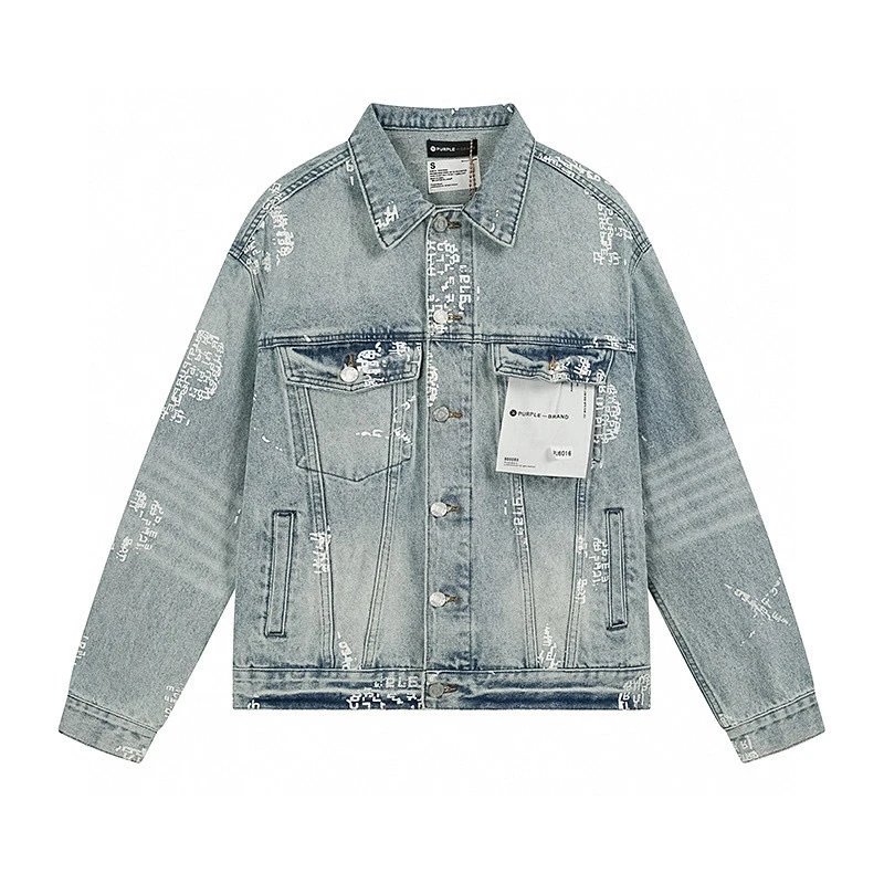 Purple Brand Denim Jacket Light Blue Graphic Print Casual