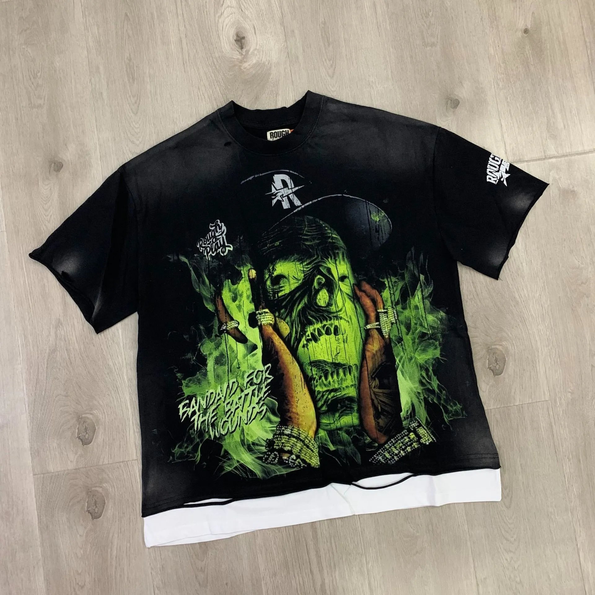 Roughplay Bandaid For The Battle Wounds Black Graphic Tee