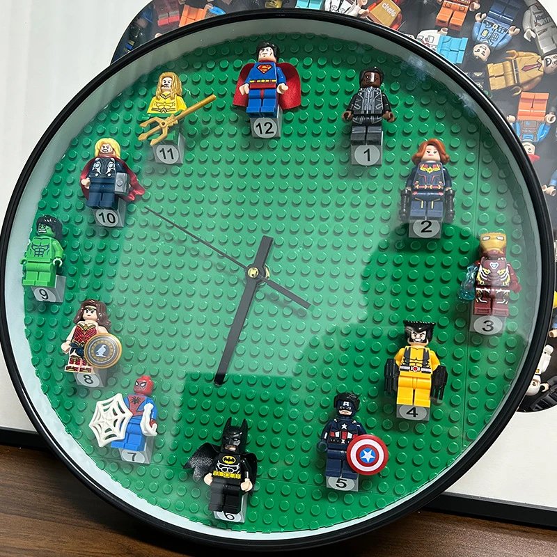Lego-Compatible Superhero Minifigure Wall Clock White Modern Decorative