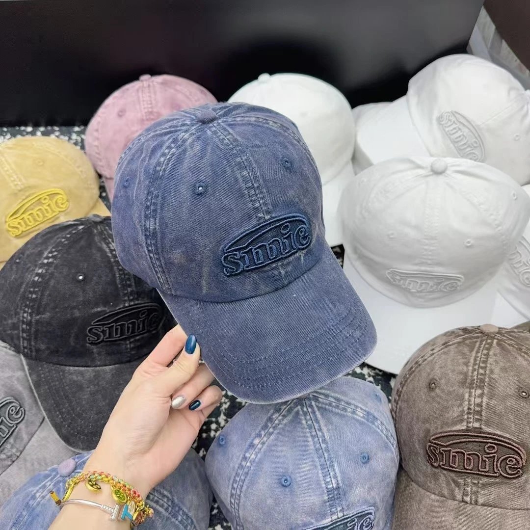 Sinie Hats Washed denim embroidered-logo baseball cap — Sapphire blue