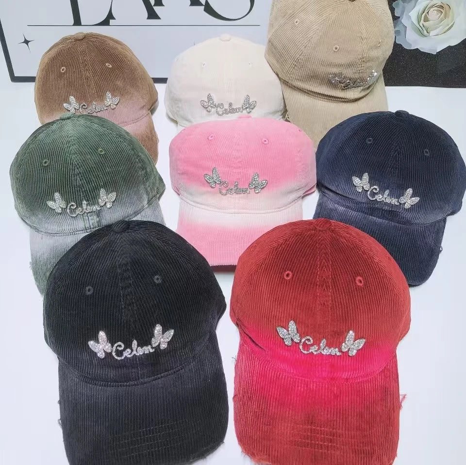 Unbranded Hats Corduroy baseball cap with rhinestone butterfly decoration image 1