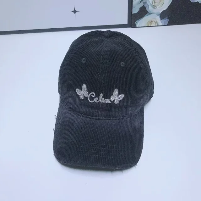 Unbranded Hats Corduroy baseball cap with rhinestone butterfly decoration product detail image 4
