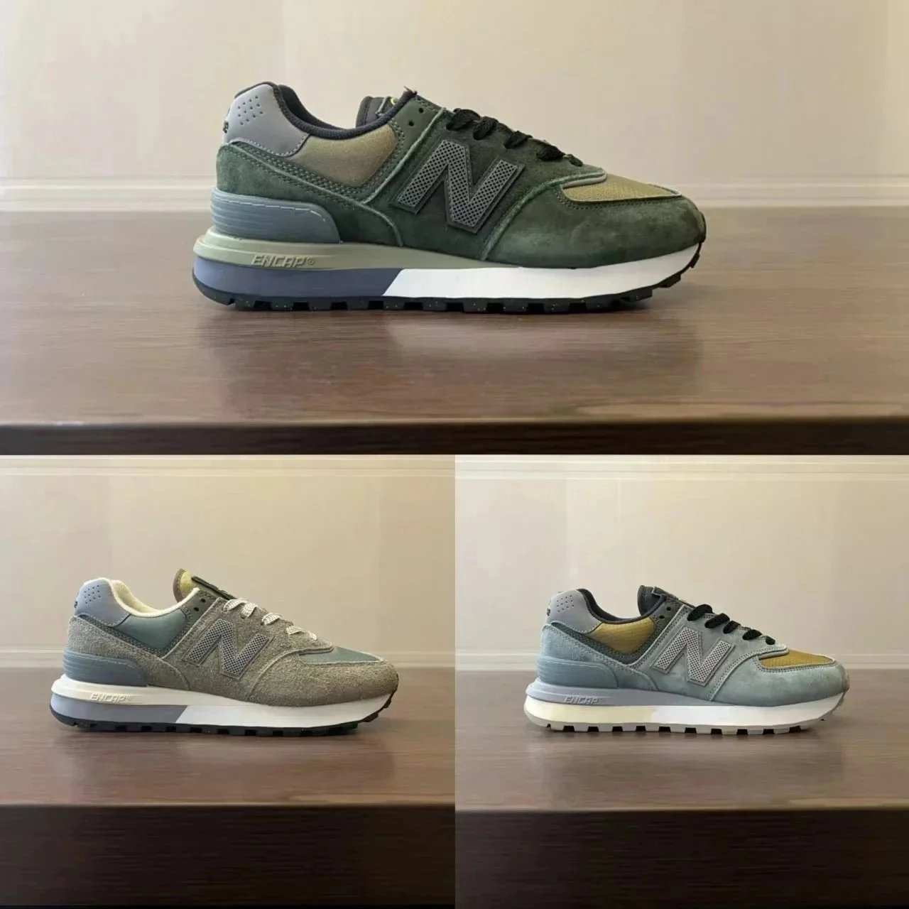New Balance 574 Green Grey Olive Suede Casual Sneakers
