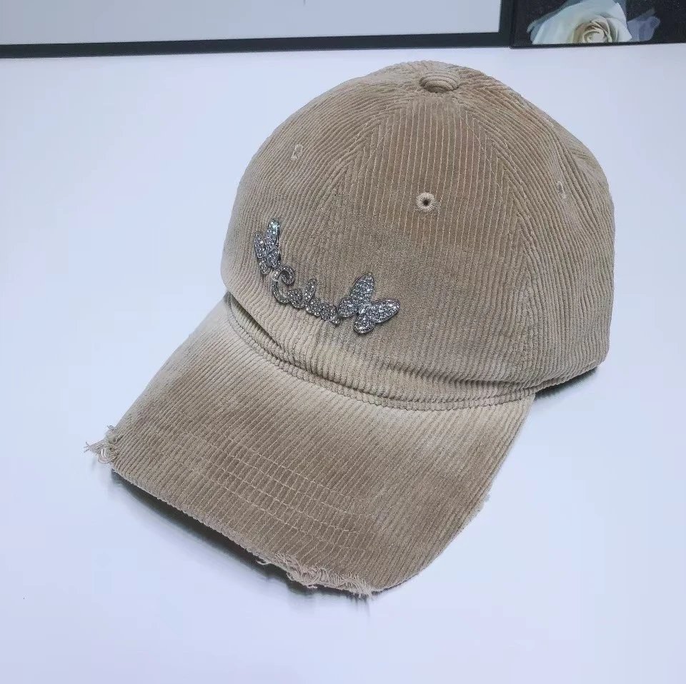 Unbranded Hats Corduroy baseball cap with rhinestone butterfly decoration — Khaki