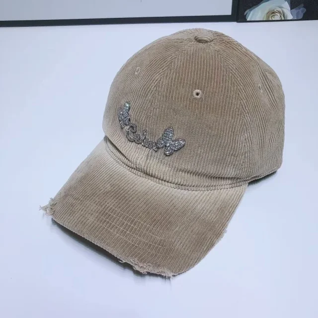 Unbranded Hats Corduroy baseball cap with rhinestone butterfly decoration product detail image 7